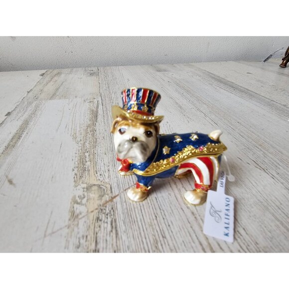 Kalifano bulldog jeweled trinket box keepsake jewelry rhinestone Americana patri - Picture 1 of 8